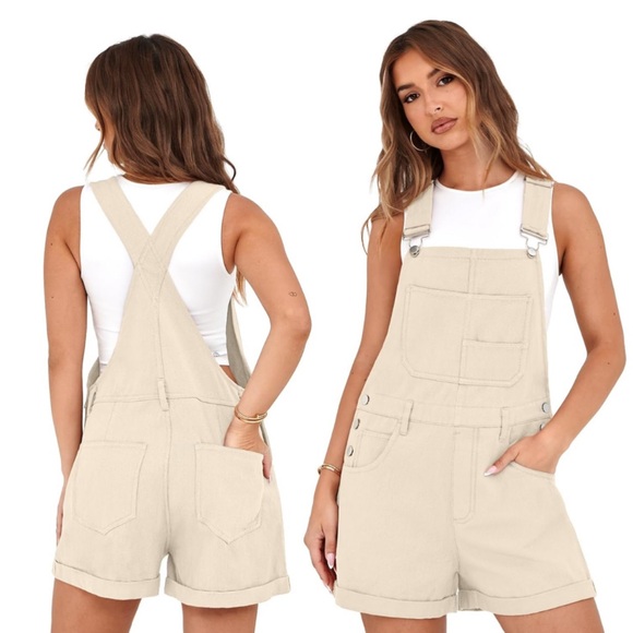 Denim - NWT Beige Loose Fit Overall Shorts - Med